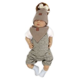 Pom Pom - komplet niemowlęcy czapka z bandanką ALPACA BOHO Cafe Latte & Brown S