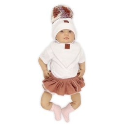 Pom Pom - komplet niemowlęcy czapka z bandanką ALPACA BOHO White & Rust S