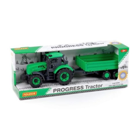 Polesie 91260 Traktor "Progres" inercyjny z przyczepą burtową zielony w pudełku
