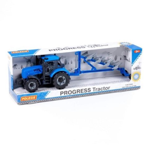 Polesie 91291 Traktor "Progress" inercyjny z pługiem, niebieski w pudełku