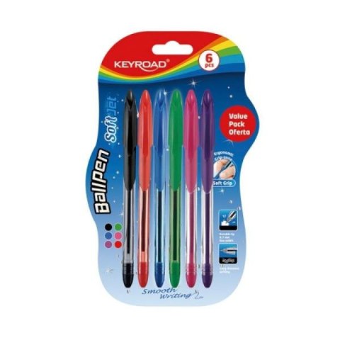 Długopis klasyczny 0,7mm 6szt blister mix kolorów KEYROAD Ball Pen Soft Jet mix cena za 1 szt