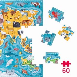 CzuCzu 7149731 Puzzle Zwierzęta Mapa Świata 4+ 60el.