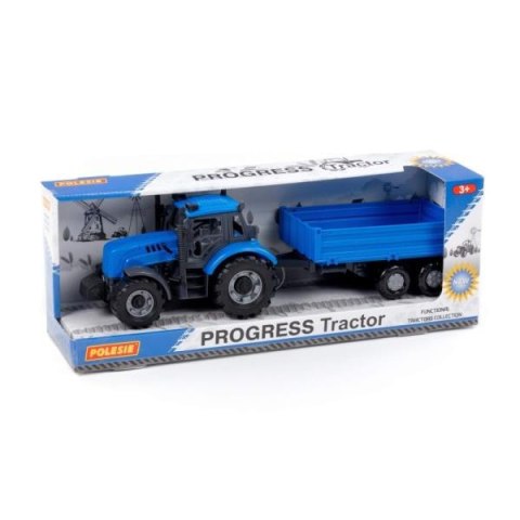 Polesie 91253 Traktor "Progres" inercyjny z przyczepą burtową niebieski w pudełku
