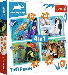 TREFL 34382 Puzzle 4w1 Tajemniczy świat zwierząt