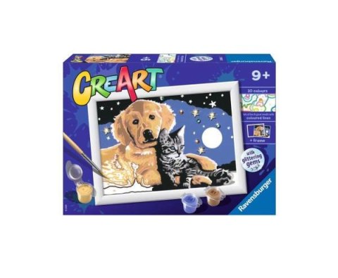 Malowanka CreArt dla dzieci: Pies z kotkiem nocą 200450 RAVENSBURGER malowanie po numerach