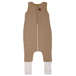 Hi Little One - ocieplany śpiworek dwustronny piżamka z nogawkami z organicznej BIO bawełny muślin DARK OAK/OLIVE roz M