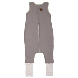 Hi Little One - ocieplany śpiworek dwustronny piżamka z nogawkami z organicznej BIO bawełny muślin GREY/ MINT roz M