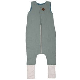 Hi Little One - ocieplany śpiworek dwustronny piżamka z nogawkami z organicznej BIO bawełny muślin TIFFANY/EMERALD roz M