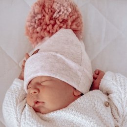 Pom Pom - komplet niemowlęcy czapka z bandanką ALPACA BOHO Dark Pink S