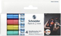 Marker akrylowy SCHNEIDER Paint-It Metallic 2 mm, 4 kolory - niebieski, czerowny, żółty, zielony cena za op