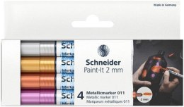 Marker akrylowy SCHNEIDER Paint-It Metallic 2 mm, 4 kolory - srebrny, złoty, miedziany, fioletowy cena za op