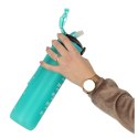 Butelka na wodę bidon ze słomką uchwytem miarką motywacyjną na siłownię 1l zielona