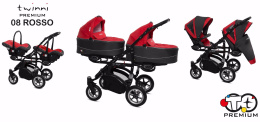 TWINNI PREMIUM 3w1 BabyActive wózek bliźniaczy głęboko-spacerowy + 2 x fotelik samochodowy - 08 Rosso
