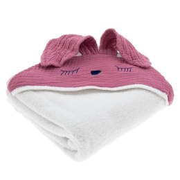 Hi Little One - Ręcznik z kapturem 100 x 100 SLEEPY BUNNY hooded bath towel Baby Pink Dark