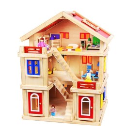 Drewniany domek dla lalek z meblami i lalkami ONSHINE