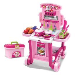Duża kuchnia dla dzieci z akcesoriami 3 w 1 wózek skrzynka różowa