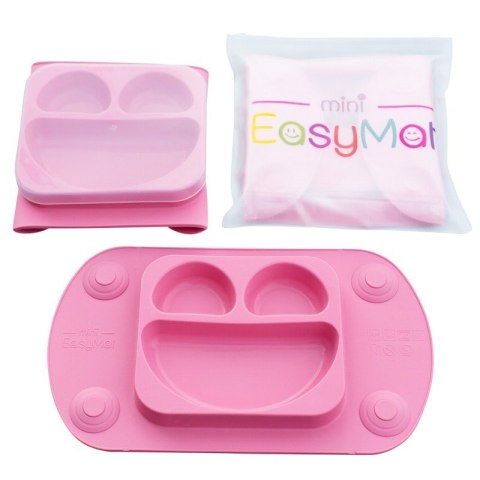 EasyTots silikonowy talerzyk trójdzielny z matą i lunchbox EasyMat Mini 2in1 PINK