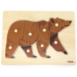 VIGA Drewniane Puzzle Montessori Miś Niedźwiedź z Pinezkami