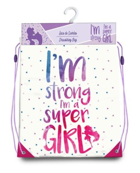 Worek szkolny 40x32,5cm 100% poliester I'm Strong I'm a Super Girl KL10069 Kids Euroswan