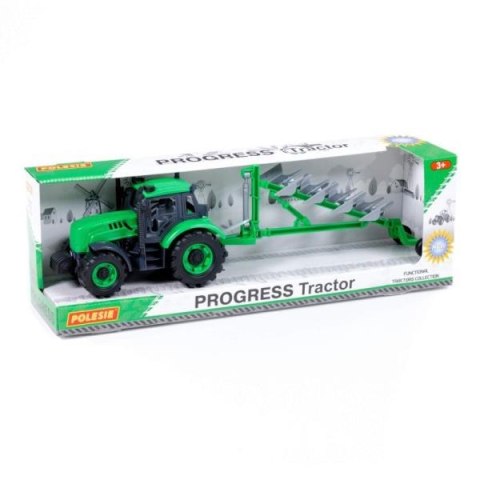 Polesie 91307 Traktor "Progres" inercyjny z pługiem zielony w pudełku