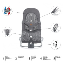 Moyo Air Zopa elektryczny leżaczek bujaczek dla dzieci od urodzenia do 9 kg - Air Mesh Grey