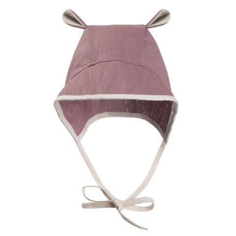 Hi Little One bonetka niemowlęca z daszkiem i uszkami BOHO LEO Mauve roz M Pom Pom