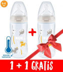 NUK 741926ZT Zestaw FC+ Butelka 300ml ze wskaźnikiem temperatury 1+1 gratis szary