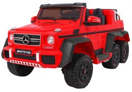 Auto Mercedes G63 6x6 MP4 dla dzieci Czerwony + 2 Pedały gazu + Regulacja siedzenia + MP4 + LED + Bagażnik + Kufer dla rodzica