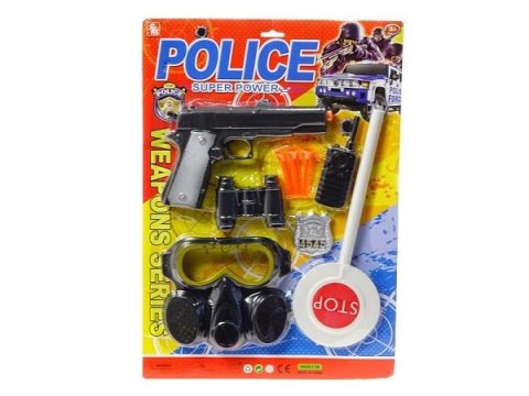 Zestaw policyjny pistolet, naboje, telefon, lornetka, odznaka, maska, lizak 558380