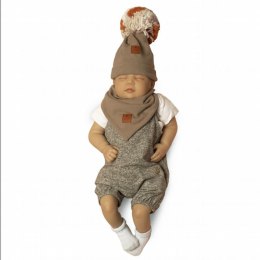 Pom Pom - komplet niemowlęcy czapka z bandanką ALPACA BOHO Cafe Latte & Rust S