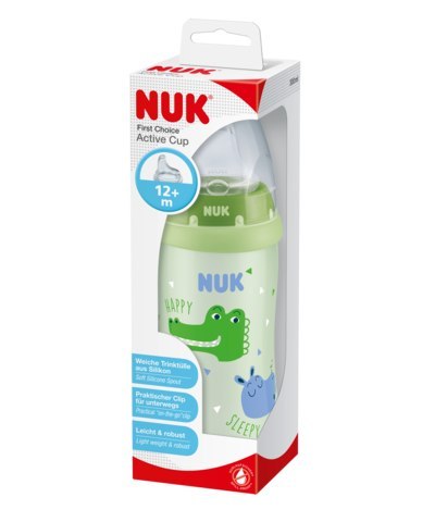 NUK 751290 Kubek ACTIVE CUP 300ml. ustnik silikonowy niekapek 12m-cy. KROKODYL*