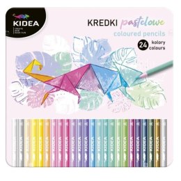Kredki 24 kolory pastelowe trójkątne w metalowym pudełku Kidea