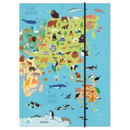Teczka z gumką A4 Mapa Świata Zwierzęta DERFORM