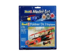 Model do sklejania 1:72 64116 Fokker Dr. 1 Triplane Revell + 3 farbki, pędzelek, klej