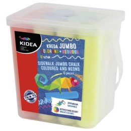 Kreda Jumbo kolorowa+neonowa 12szt wiaderko KIDEA