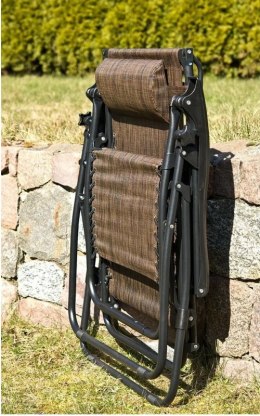 Fotel leżak ogrodowy składany z daszkiem zagłówkiem brąz #H1