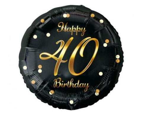 Balon foliowy B&C Happy 40 Birthday czarny, nadruk złoty 18" GoDan