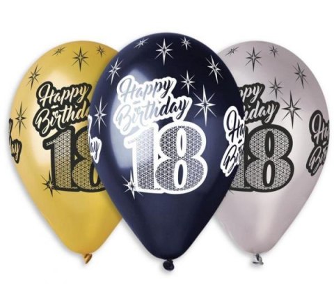 Balony Premium "Happy Birthday 18", metaliczne, 12" / 6szt