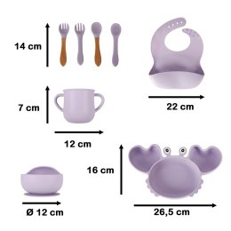 Naczynia silikonowe dla dzieci krab zestaw 9 elementów fioletowy