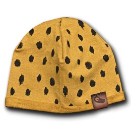 Hi Little One - zestaw spacerowy czapeczka, bandanka i zawieszka do smoczka z organicznej BIO bawełny Leopard Mustard