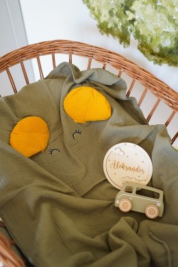Hi Little One poszewka na pościel dla niemowląt z oddychającej organicznej BIO bawełny ELEPHANT Green Hunter & Mustard
