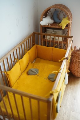 Hi Little One poszewka na pościel dla niemowląt z oddychającej organicznej BIO bawełny ELEPHANT Mustard & Green Hunter