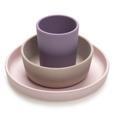 Melii - 3 częściowy zestaw naczyń silikonowych Pink/Grey/Purple