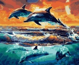 Malowanie po numerach 40x50cm delfiny skaczace i nurkujące 1008901