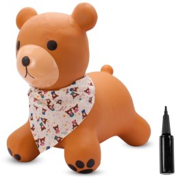 Skoczek gumowy dla dzieci TEDDY 52 cm brązowy z bandaną do skakania z pompką