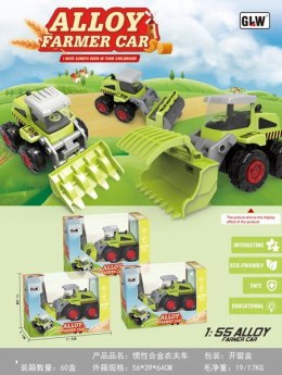 Metalowy Traktor z Ładowaczem przednim dla dzieci 3+ Model 1:55 Ruchomy Ładowacz + Gumowe opony + Napęd na tył