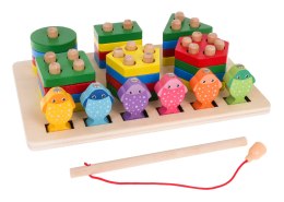 Drewniana Zabawka Edukacyjna 2w1 dla dzieci 3+ Układanka sensoryczna + Gra Łowienie rybek