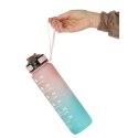 Butelka na wodę bidon ze słomką uchwytem miarką motywacyjną na siłownię 1l róż błękit