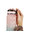 Butelka na wodę bidon ze słomką uchwytem miarką motywacyjną na siłownię 1l róż błękit