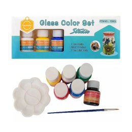Farby do szkła ceramiki porcelany zestaw do malowania na szkle 6 kolorów x 25ml + pędzel paletka malarska